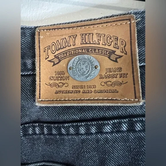 Tommy Hilfiger Vintage Classic Jeans Baggy Fit Black‎ Acid Wash Size 36 skater